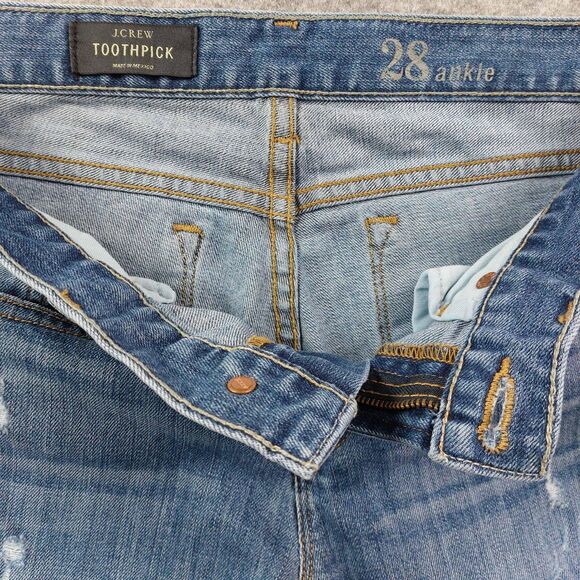 J.Crew Jeans Womens Sz 28 Ankle Toothpick Skinny Stretch Distressed Y2K Low Rise - Picture 3 of 12